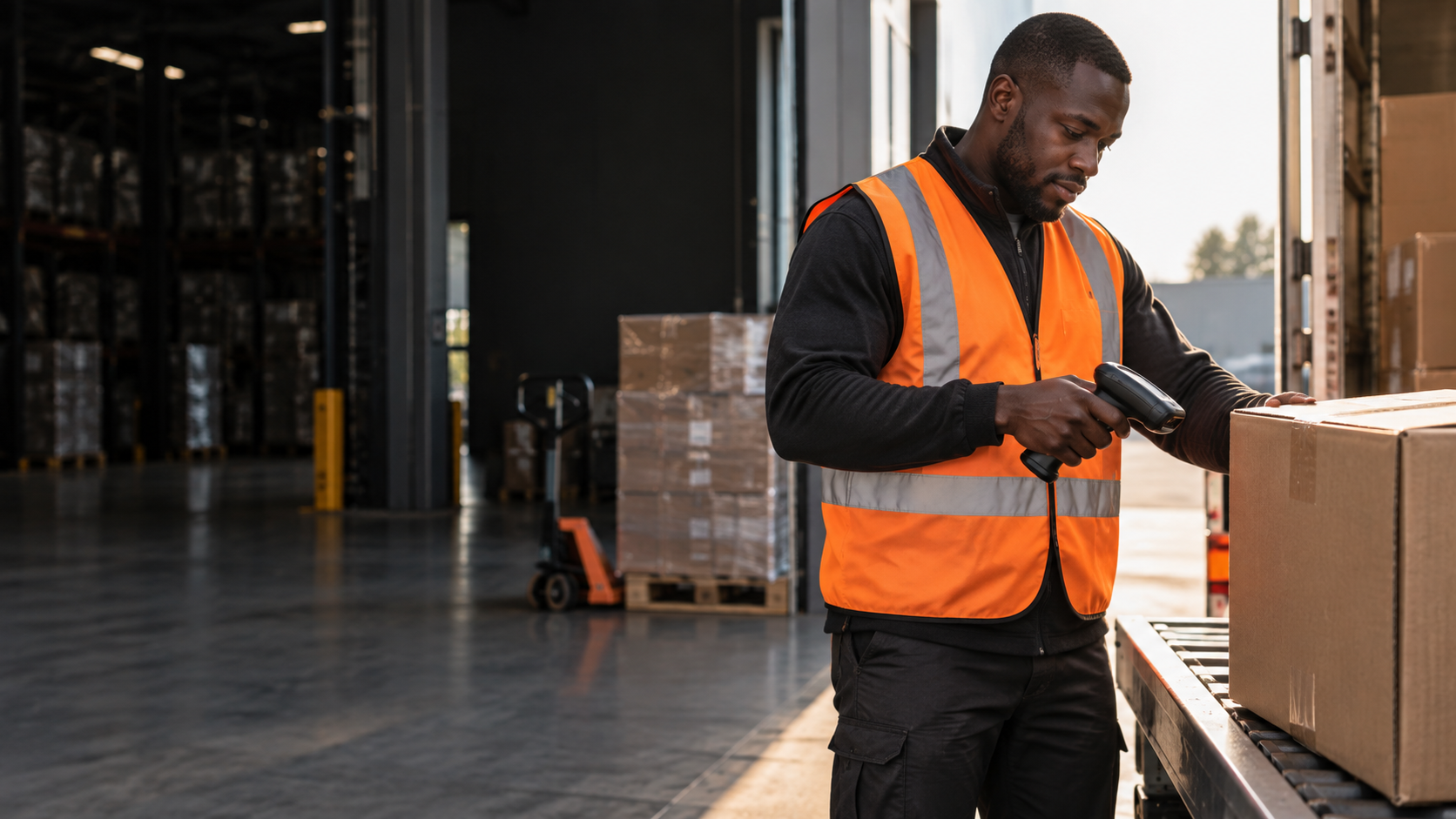 Logistics professional scanning a parcel